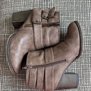 Madden Girl Taupe Ankle Boots with Triple Buckle